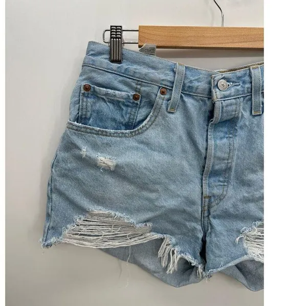 Levi's Shorts Women 30 Light Wash High Rise Denim Distressed Button Fly - Image 3