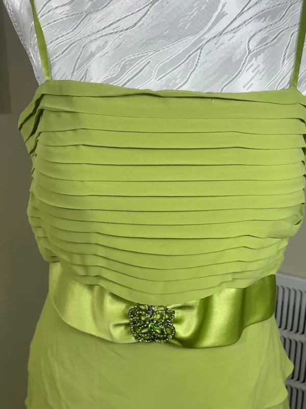 Vintage Lime Green Tiered Chiffon Gown autumn wedding quest banquet dress size - Image 3