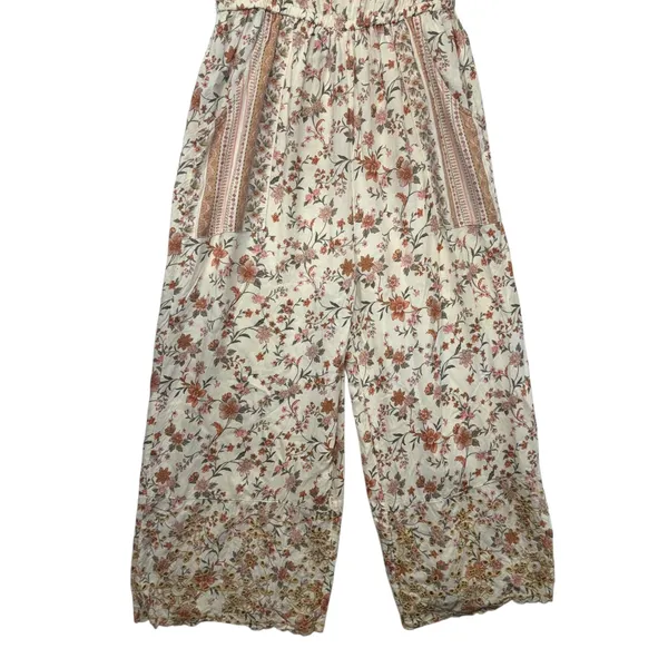 American Eagle Floral Eyelet Ruffle Wide Leg‎ Jumpsuit Cream Orange 70s inspired Rufflecore Med - Image 4