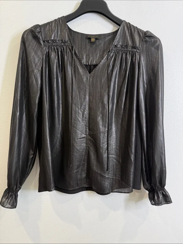 Anthropologie current air Bristol shiny black blouse size medium - Image 4