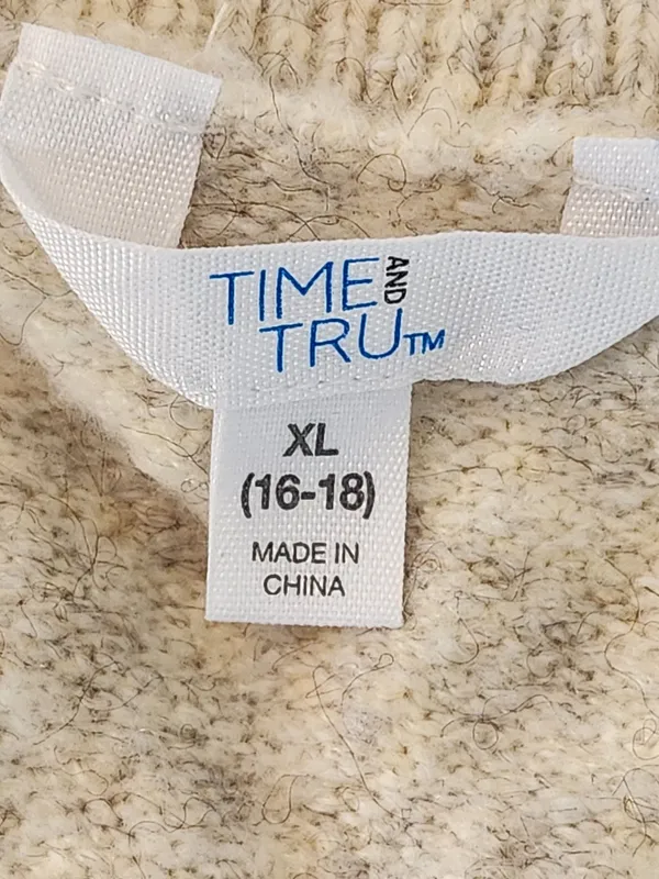 Time and Tru Cream Gray Oatmeal Fuzzy Oversized V-Neck Sweater Size XL NWT - Image 8