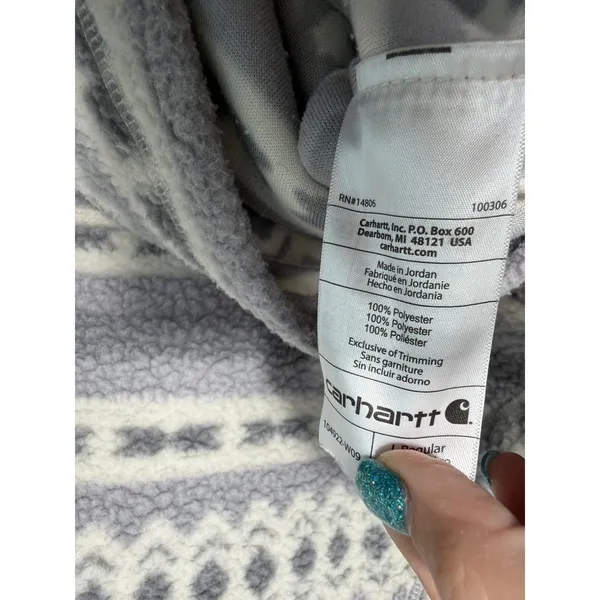 Carhartt 0J4991 Relaxed Fit Fleece Grey Aztec Quarter Snap Pullover Large 10-12 - Image 8