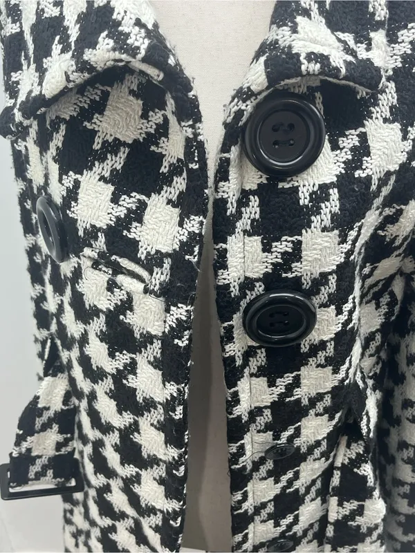 Yoki Collection Women’s Black White Houndstooth Trench Coat Jacket Size Small - Image 2