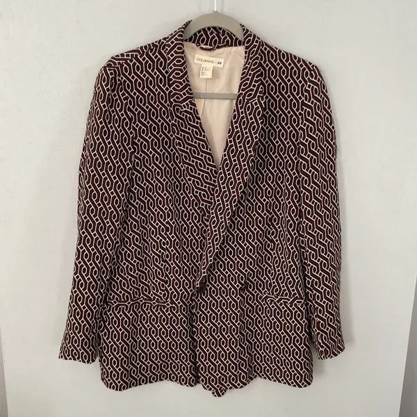 GP & J Baker x H&M Womens Blazer Burgundy Geometric Link Print Size 6 - Image 2