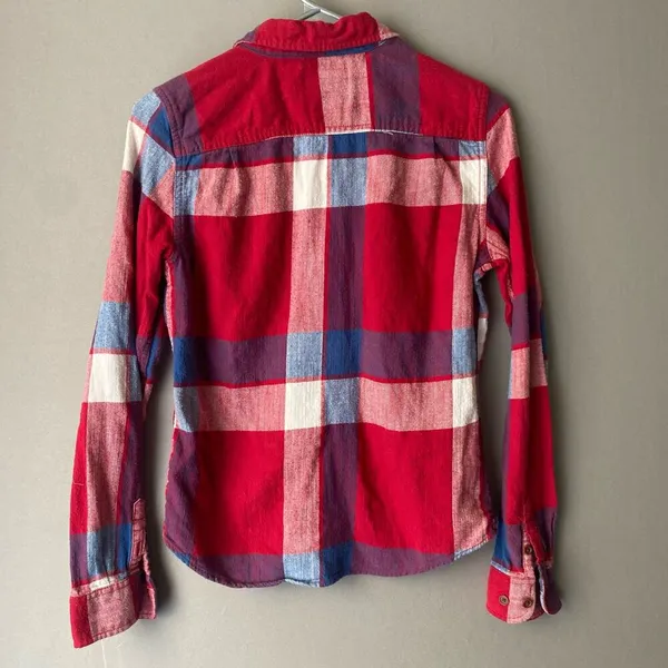 American Eagle outfitters sz 4 red blue 100% cotton flannel shirt‎ - Image 6