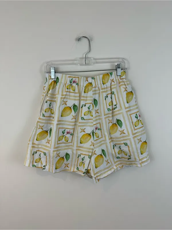 Petal + Pup Yellow Lemon Print Cotton Elastic Waist Shorts Size Medium - Image 5