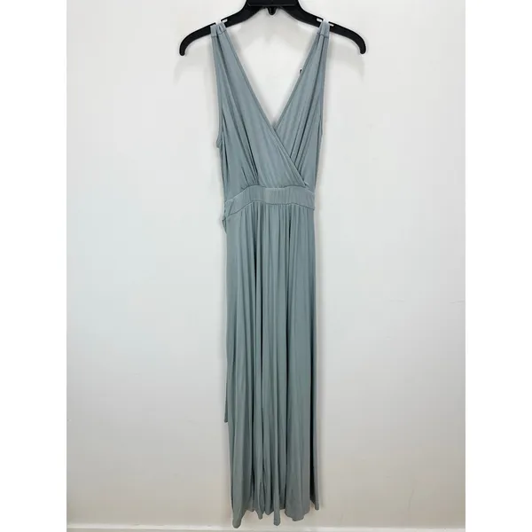 Lulus Surplice Stretch Jersey Knit Maxi Dress Side Slit Dusty Mint Medium NWT - Image 7