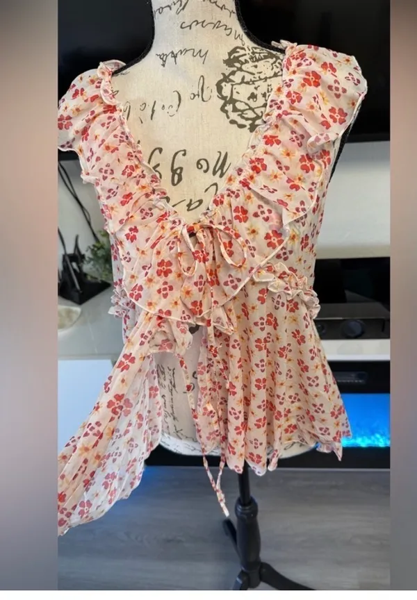NWT Free People Fearless Floral Ruffle Tank Top Size S 🌸 - Image 6