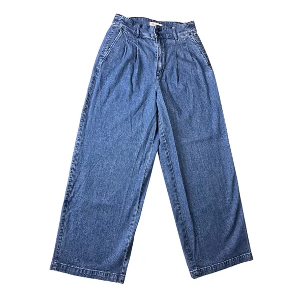 Madewell Wide Leg Pleated Jeans Medium Wash Blue High Rise‎ Trouser Size 0 - Image 6