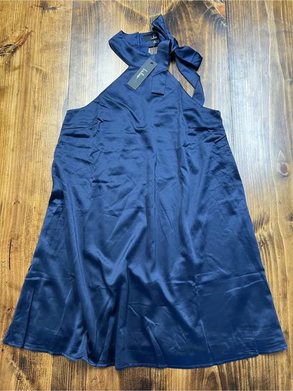 Lulus Headed Out Tonight Navy Blue Satin Halter Swing Dress Size Medium NWT - Image 8