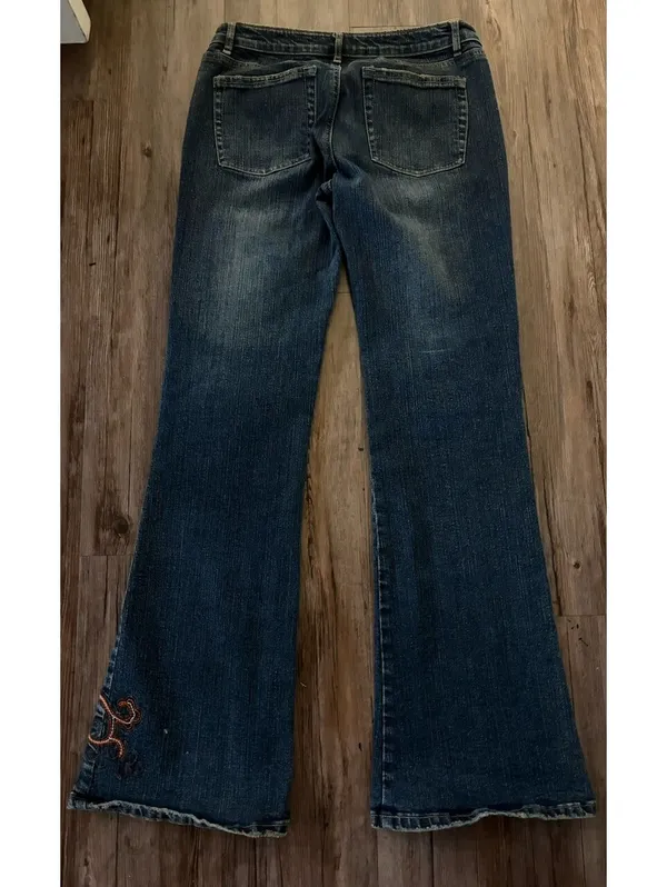 Vtg Wet Seal Low Rise Dark Wash Flare Jeans Embroidered Sz 7 - Image 3