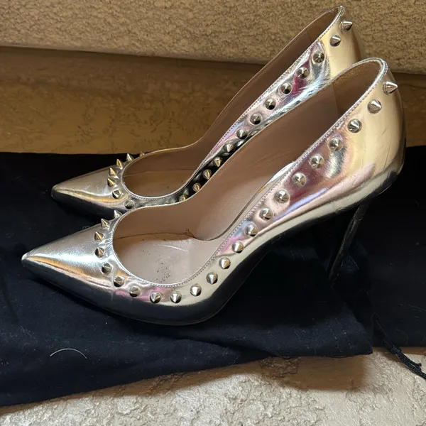 Barbara Bui Paris Spiked Studded Silver Stilletto Heels Size 7 - Image 5