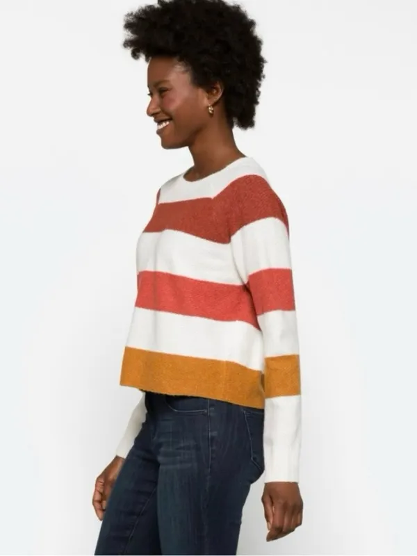 PINQUE Gina Rib Crew Neck Knit Colorblock Striped Sweater, Size Large - Image 2