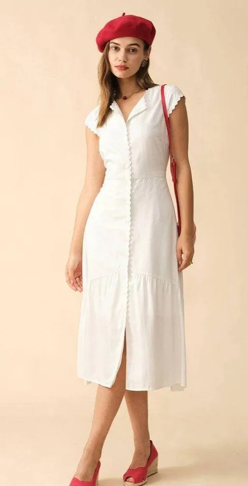 Rihoas Solid White Color Lapel Midi Dress - Image 4
