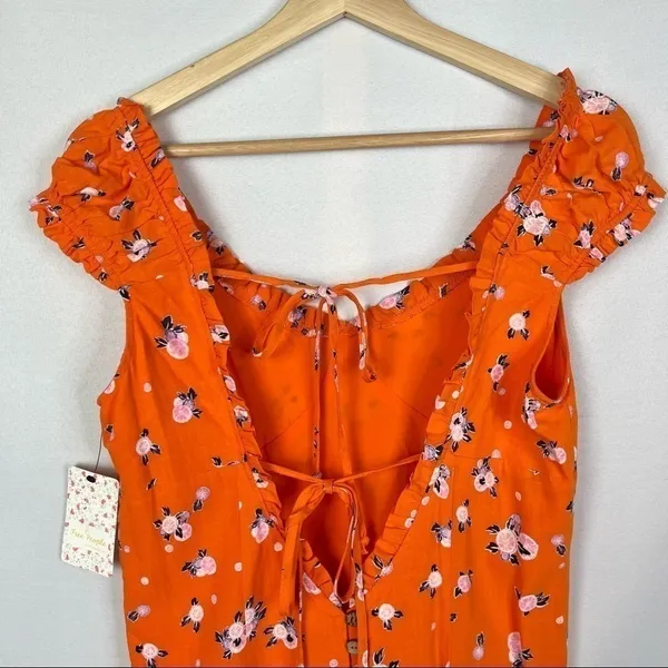 Free People Like a Lady Orange Floral Ruffle‎ Hem Mini Dress M - Image 7