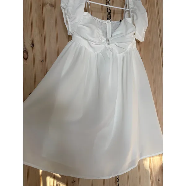 NWT Lulus My Dream Date White Off-the-Shoulder Mini Dress Babydoll Party Size L - Image 5