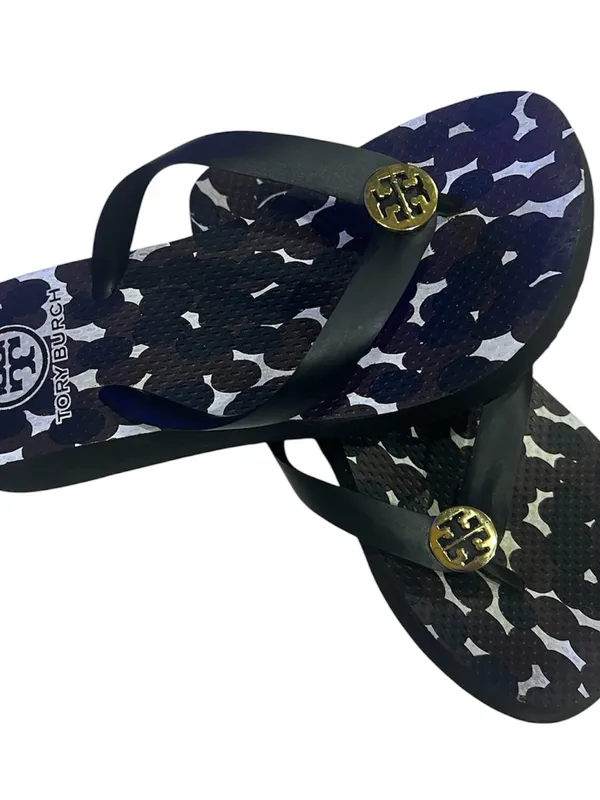 Tory Burch black and white bubble-print flip-flop sandal with a gold-ton size 5 - Image 2