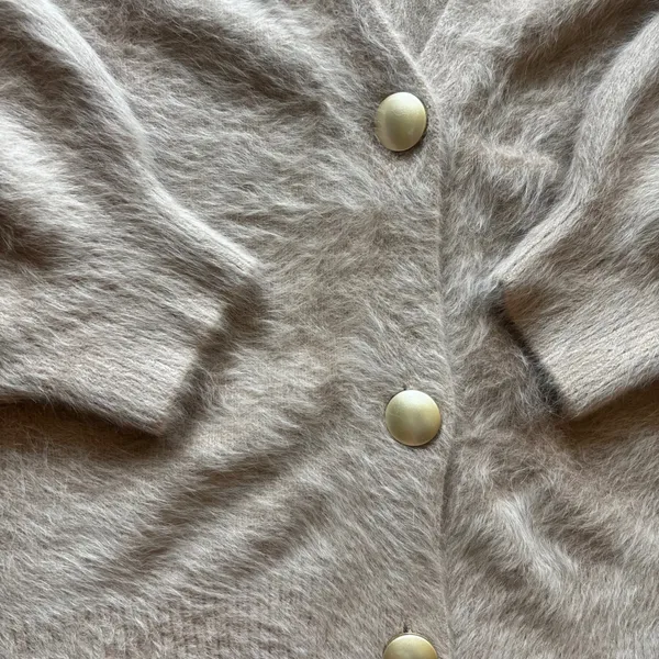 Princess Polly Fuzzy Wool Blend Cardigan Tan Beige Gold Button Sweater XS/S - Image 3