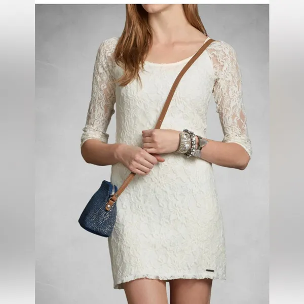 Abercrombie & Fitch Cream Lace 3/4 Sleeve‎ Dress - Image 2