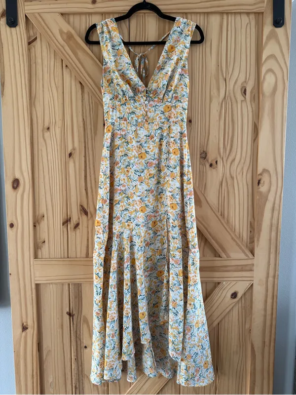 Lulus Watching the Blooms Yellow Floral Print High-Low Midi Dress - Image 5