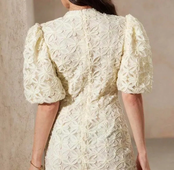 Floral Beige Formal Dress White Size XS - Image 2