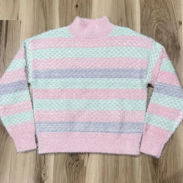 Major Label Group Colorblock Knit Soft Pastel Sweater Women’s Medium - Image 2