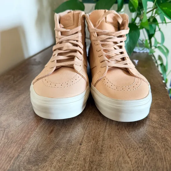 Vans Sk8-Hi Slim Zip Women 8.5‎ Veggie Tan Leather High Top Sneakers Nude Peach - Image 8