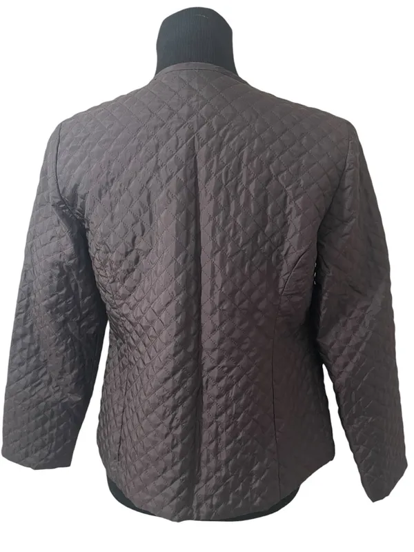 Chico's Collarless Quilted Dark Brown Full Zip Jacket - Image 3