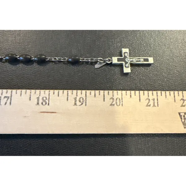 Vintage Black Wood Bead Rosary Catholic Prayer Beads Crucifix Cross France 21"‎ - Image 5