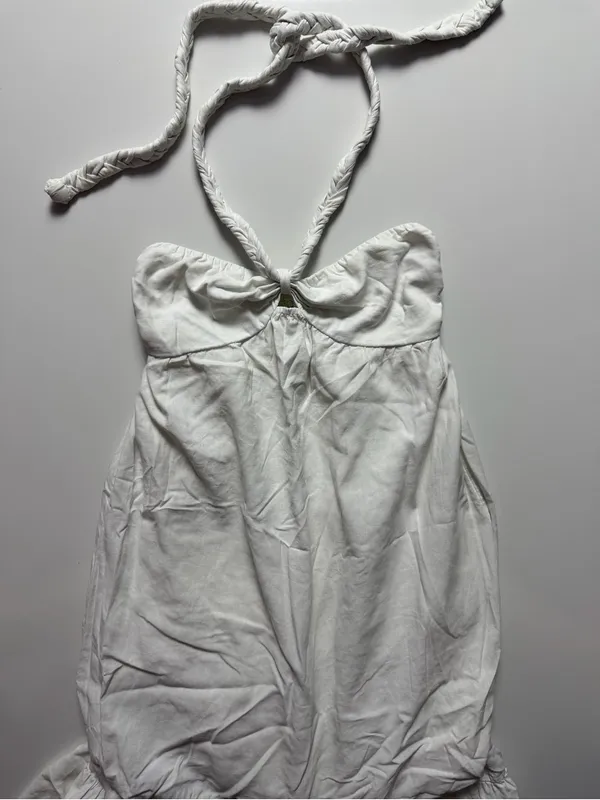 Aerie High Low Halter Braided Strap Maxi Sundress, White, Size S - Image 5
