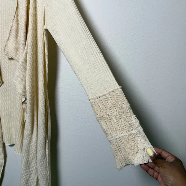 Aratta Silent Journey Women Cardigan Small Cream Lace Waffle Waterfall Boho - Image 3