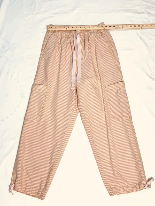Urban Outfitters Women's Striped Elastic Waist Drawstring Cargo Jogger Pants - Image 9