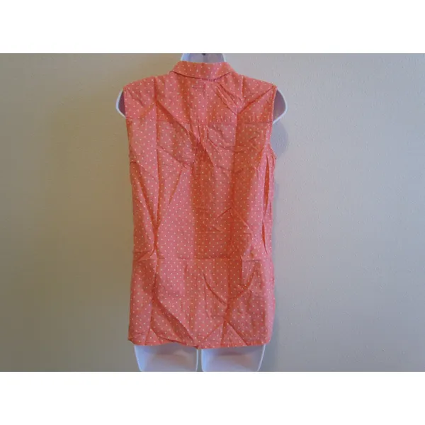Madewell Sleeveless Button Down‎ Shirt Small Coral Polka Dot Peter Pan Collar - Image 4