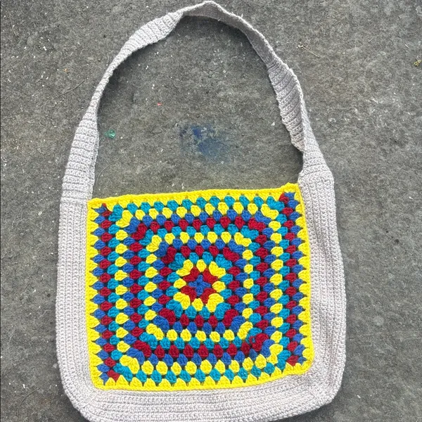 Handcrafted Multicolor Crochet Shoulder Bag Yellow - Image 3