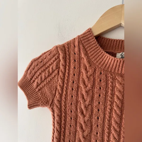 Free People Intimately Brown Cropped Short Sleeve Cable Knit‎ Sweater - Image 2