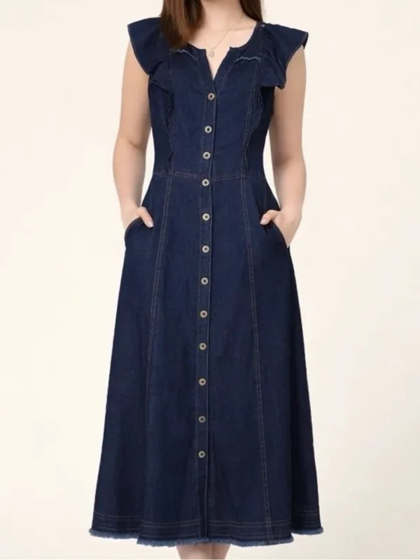Pilcro Denim Flutter Sleeve MIDI Dress - Image 12