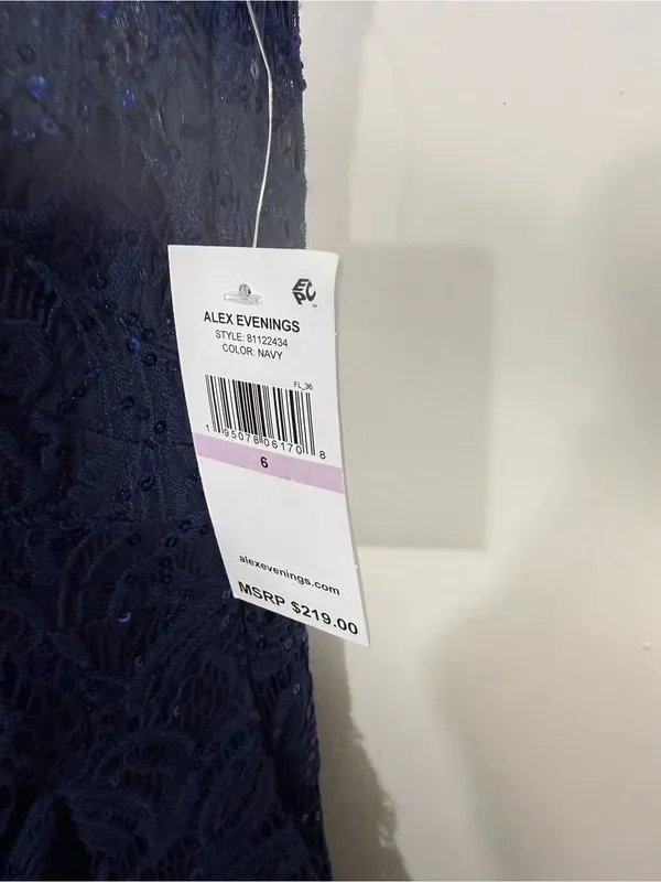NWT Alex Evenings Sequin Ruched Ruffle A-Line Gown Maxi Dress Navy Blue Size 6 - Image 7