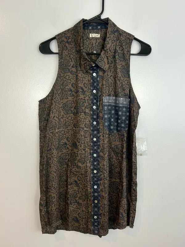 New! Free People Make My Day Sleevless Collared Button Down Sleep Shirt Small - Image 2