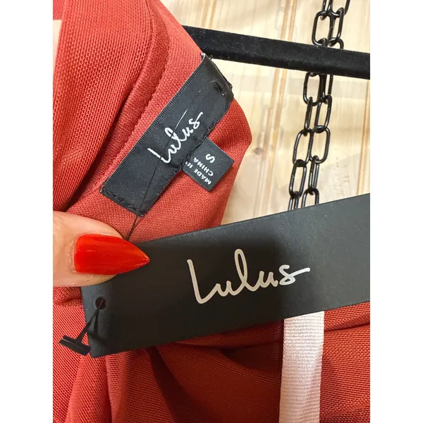 NWT Lulus Darla Rust Red Mesh One-Shoulder Long Sleeve Maxi Dress Bridesmaid S - Image 8