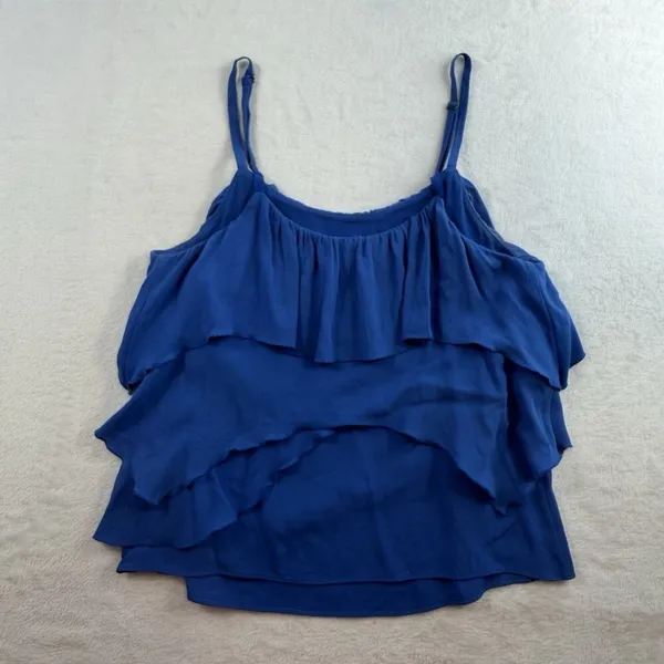 ALICE + OLIVIA S Small Silk Ruffled Tiered Layered Top Cami Flowy Royal‎ Blue - Image 10