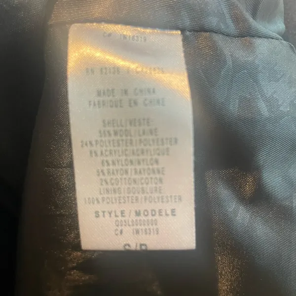 Guess Black Wool Peacoat Double Breasted Classic Preppy Size Small - Image 8