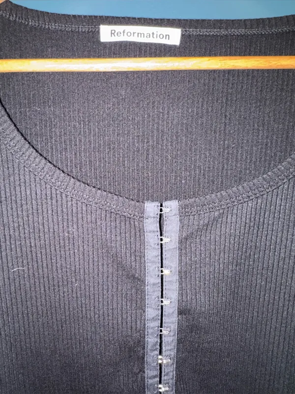 Reformation Black Square Neck Long Sleeve Bodysuit Size Small Corset Detail - Image 3