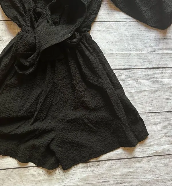 Anthropologie Francesca Balloon Sleeved Textured Romper Black Size XS - Image 12