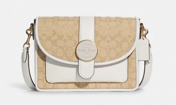COACH LONNIE Crossbody Khaki Signature Jacquard Chalk Leather C8307 NWT $398 - Image 10