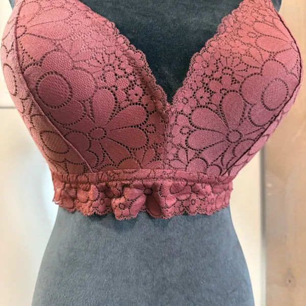 Aerie Maroon Red Lace‎ Bra Bralette Padded Adjustable Ruffle 38DD - Image 3