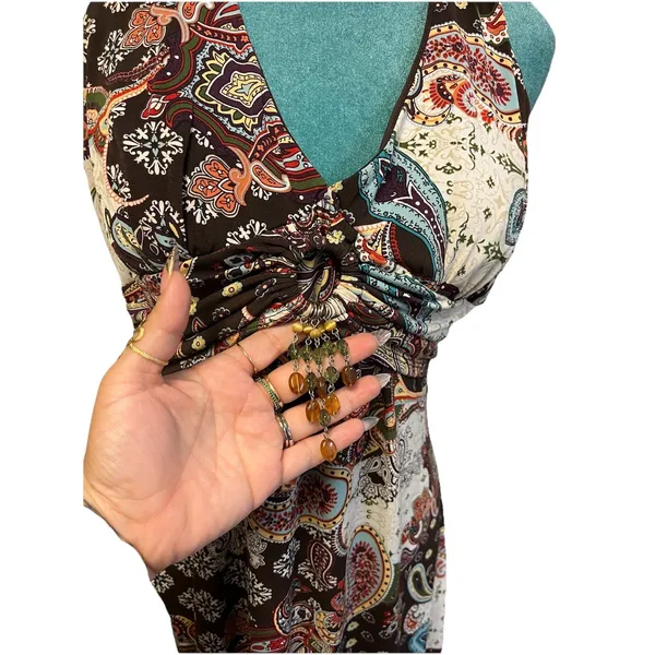 Trixxi Paisley Beaded Halter Neck Dress Y2K Euro Boho Western Women's Large - Image 5