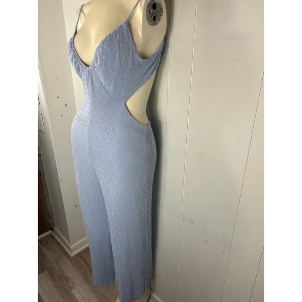 Lulus Darling Ties Light Blue Swiss Dot Tie-Back Wide-Leg Jumpsuit Size M - Image 4