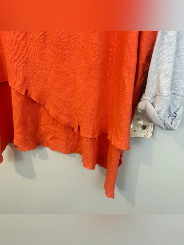 NWT We The Free People Star Henly Orange & Grey Distressed Oversized Top Small - Image 13