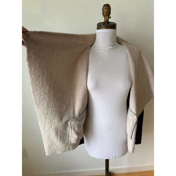 Free People Fate Faux Fur Handkerchief Collar Black Beige Women's Jacket Small - Image 8