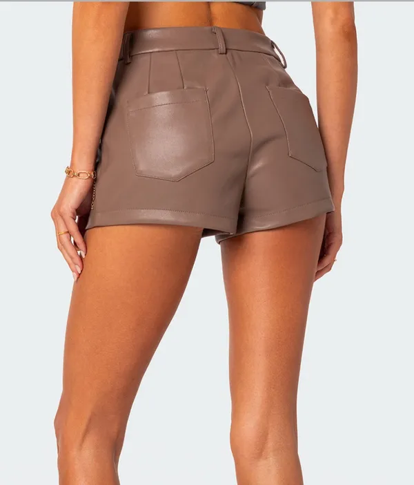 Edikted Martine High Rise Faux Leather Shorts - Image 3